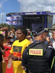 THe protestors say the demeanour of the police shifted for the worse towards the end of the Games period. Photo: Supplied.