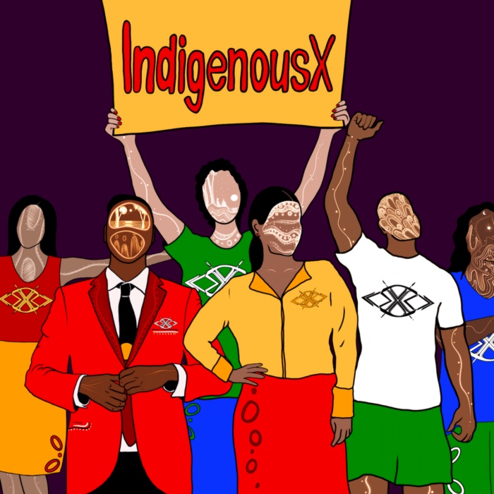 IndigenousX cartoon people holding sign