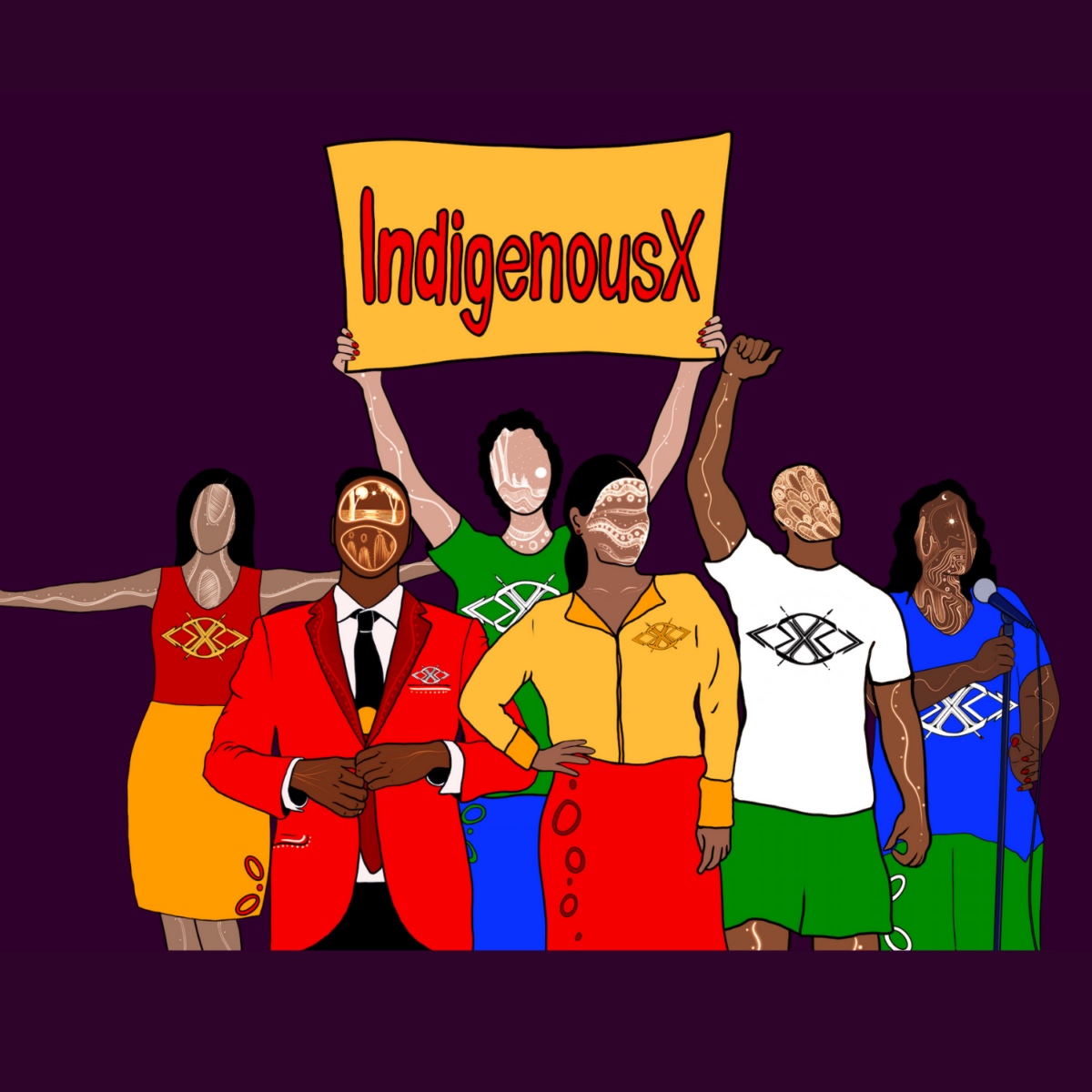 IndigenousX cartoon people holding sign