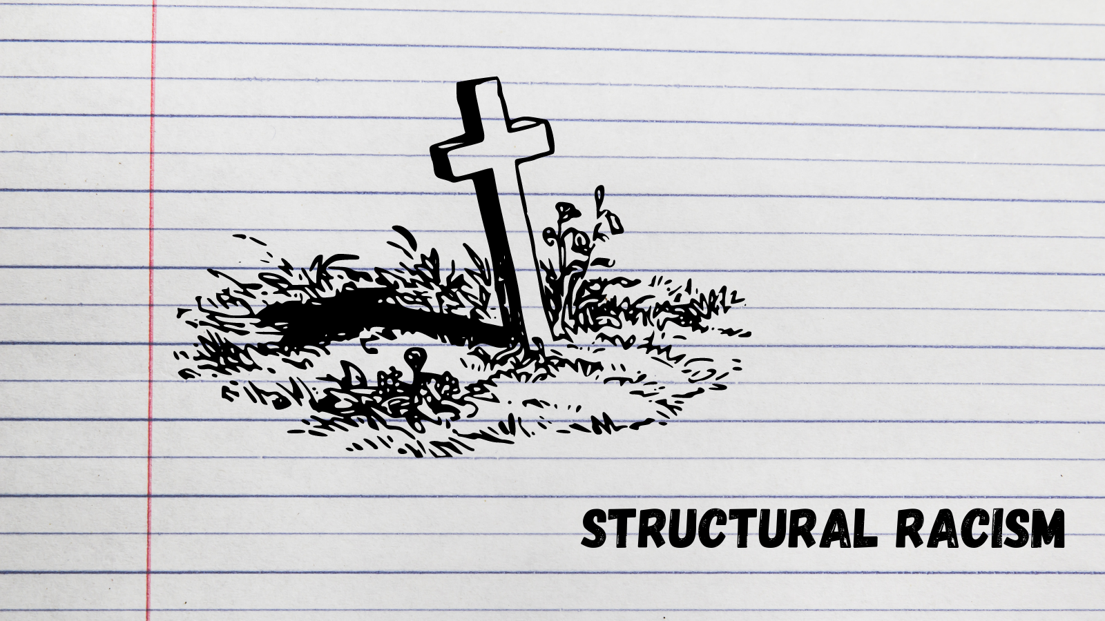 Illustration of cross in the ground on lined paper
