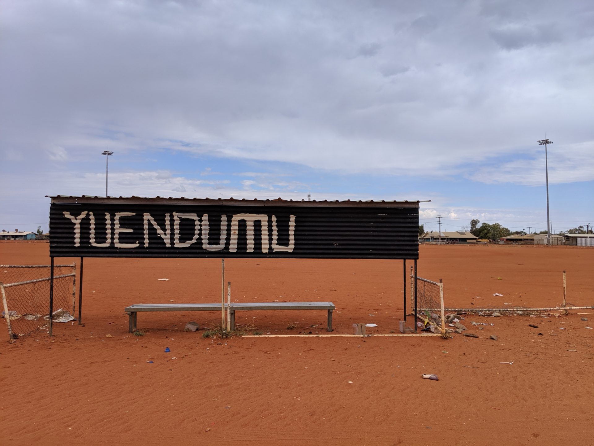 A sign reading Yuendumu at the community football oval